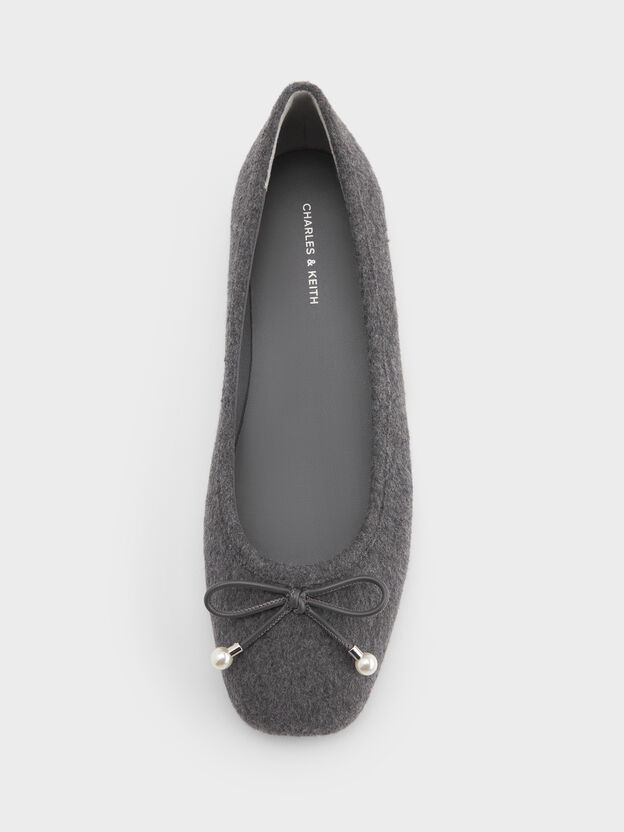 Barbara Felt Pearl-Bow Ballet Flats, Grey, hi-res