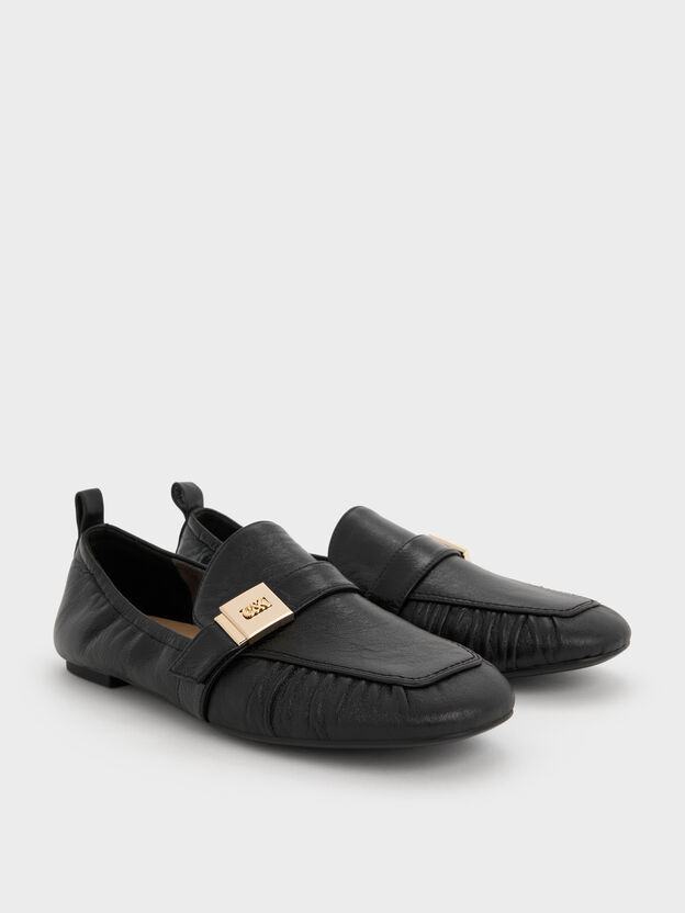 Cody Leather Ruched Loafers, Black, hi-res
