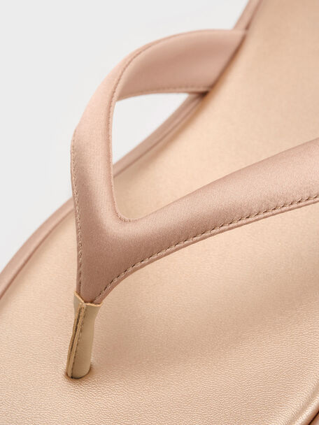 Satin Thong Flatform Sandals, Nude, hi-res