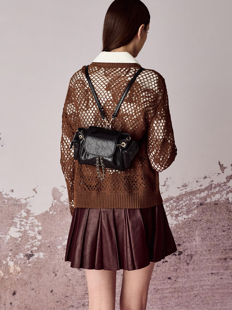 Duo Quilted Two-Way Front Flap Backpack, Black, hi-res