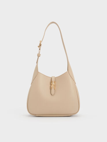 Mini Adalyn Metallic-Buckle Belted Hobo Bag, Dusted Oat, hi-res