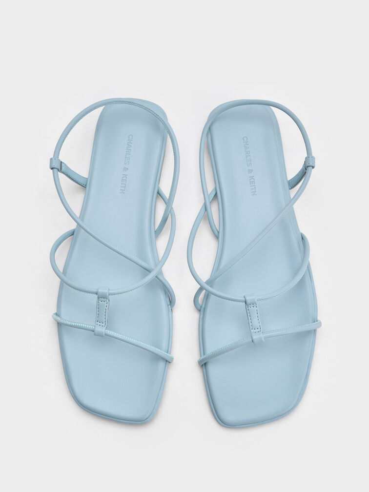 Square-Toe Strappy Sandals, Light Blue, hi-res