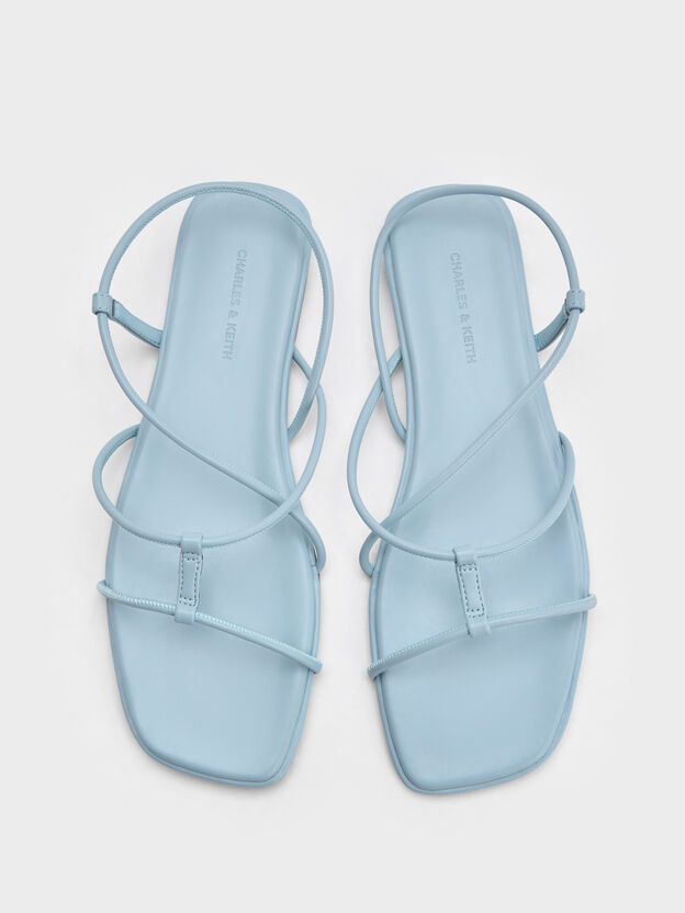 Square-Toe Strappy Sandals, Light Blue, hi-res