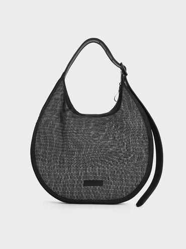 Mesh Crescent Hobo Bag, Jet Black, hi-res