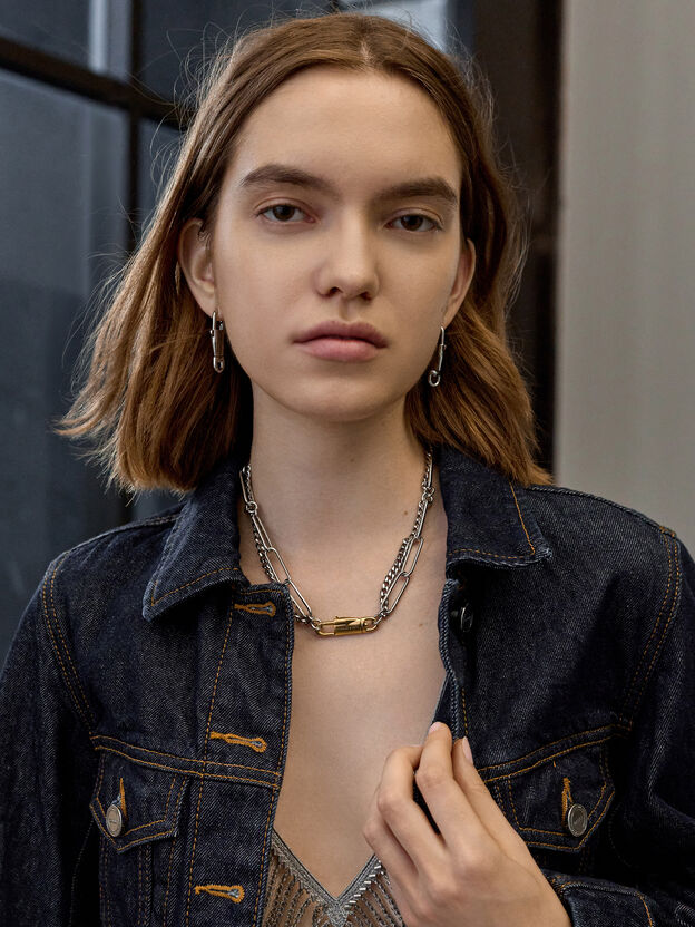 Delfina Lock-Buckle Earrings, Silver, hi-res