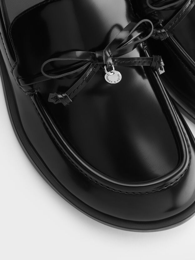 Circle-Charm Bow Loafers, Black Box, hi-res