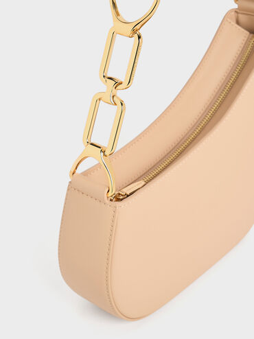 Agatha Chain-Accent Shoulder Bag, Beige, hi-res