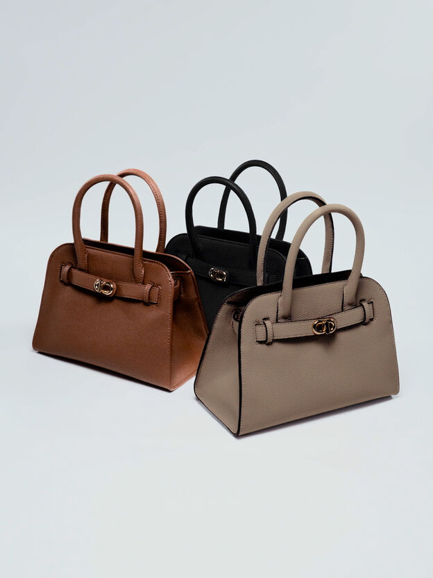 Aubrielle Belted Tote Bag, Black, hi-res