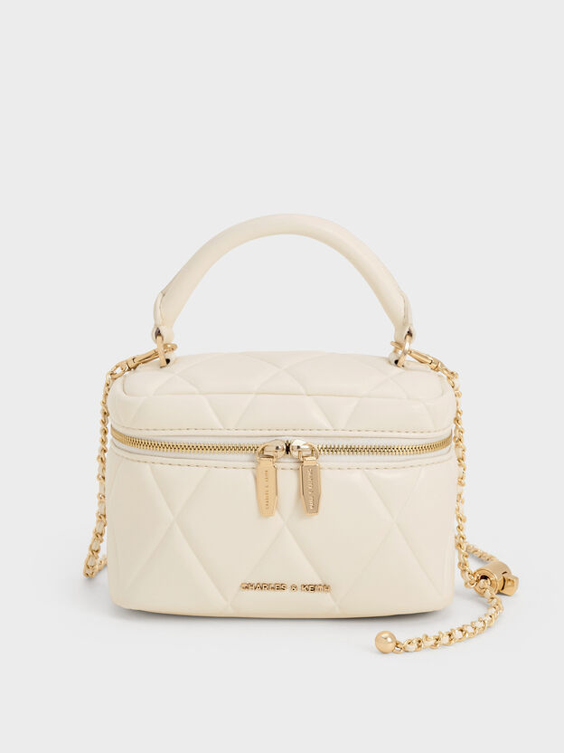 Arwen Quilted Top Handle Vanity Bag, Cream, hi-res