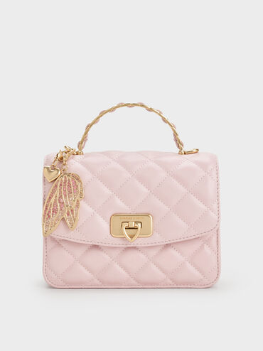 Cressida Quilted Top Handle Bag With Bag Charms, Cotton Candy Pink, hi-res