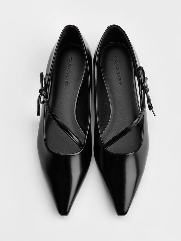 Pointed-Toe Bow-Strap Flats, Black, hi-res