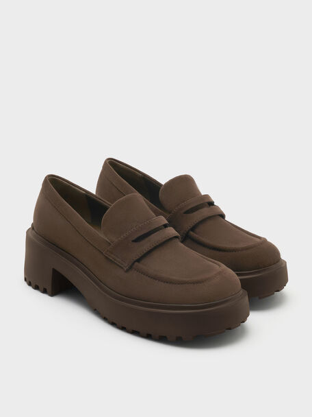 Evan Faux Suede Platform Loafers, Dark Brown Textured, hi-res