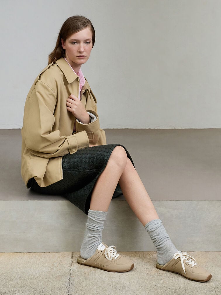 Lace-Up Slip-On Sneakers, Taupe, hi-res