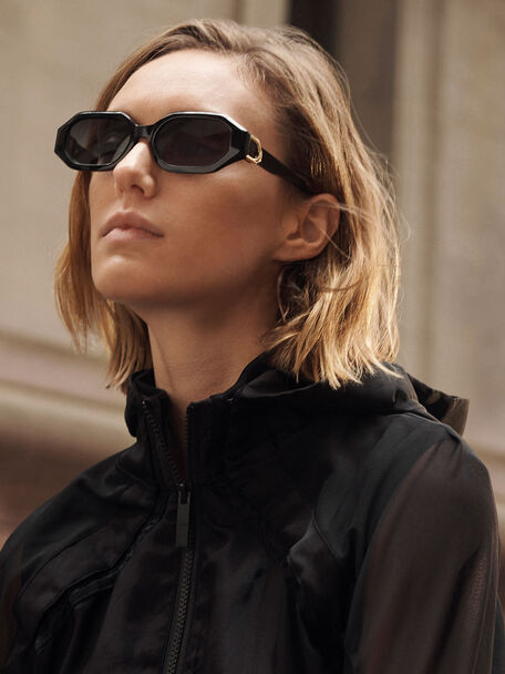 Gabine Oval Sunglasses, Black, hi-res