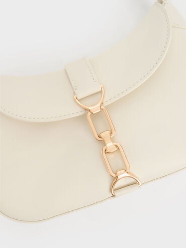 Agatha Chain-Accent Hobo Bag, Cream, hi-res