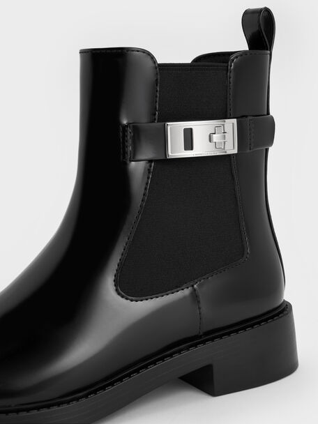 Lando Metallic-Buckle Chelsea Boots, Black Box, hi-res