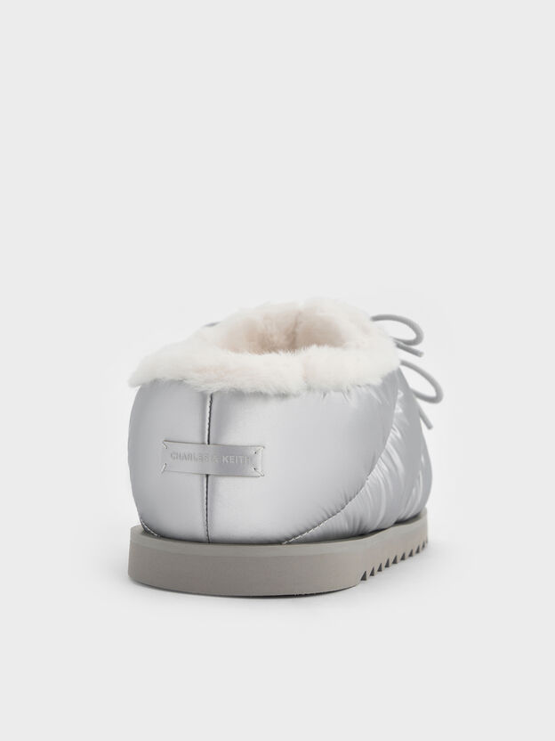 Egan Nylon Puffy Mules, Silver, hi-res