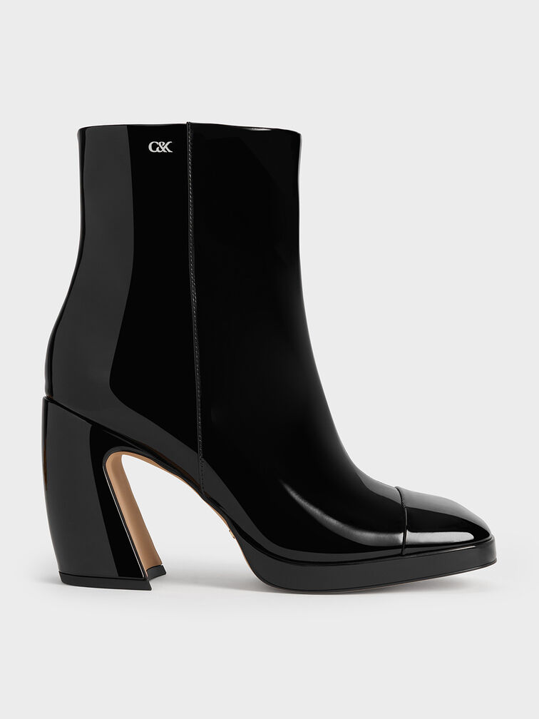 Jyll Patent Leather Sculptural-Heel Ankle Boots, Black Patent, hi-res