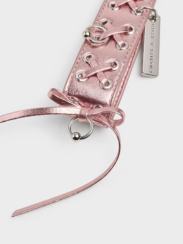 Grommet Lace-Up Bag Charm, Aura Pink, hi-res