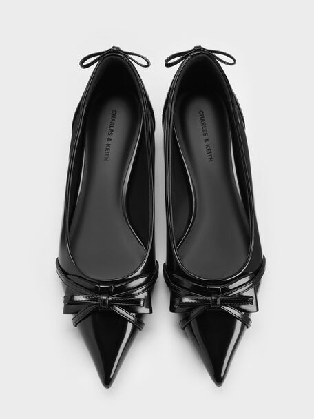 Bettina Double-Bow Pointed Ballet Flats, Black Box, hi-res