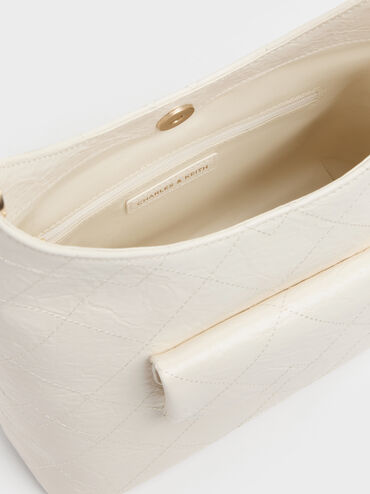 Duo Quilted Front-Pocket Chain Hobo Bag, Cream, hi-res