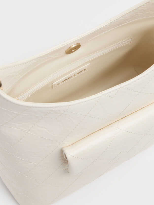 Duo Quilted Front-Pocket Chain Hobo Bag, Cream, hi-res