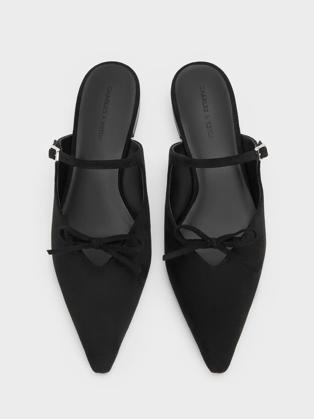 Faux Suede Bow Mary Jane Mules, Black Textured, hi-res