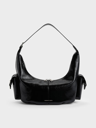 Large Bessie Side-Pocket Hobo Bag, Noir, hi-res