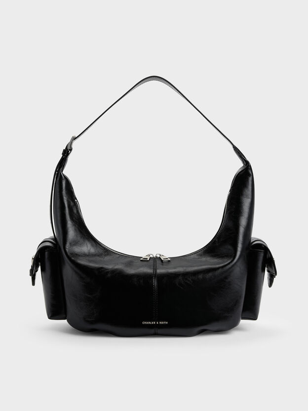 Large Bessie Side-Pocket Hobo Bag, Noir, hi-res
