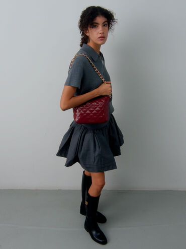 Duo Quilted Slouchy Hobo Bag, Burgundy, hi-res