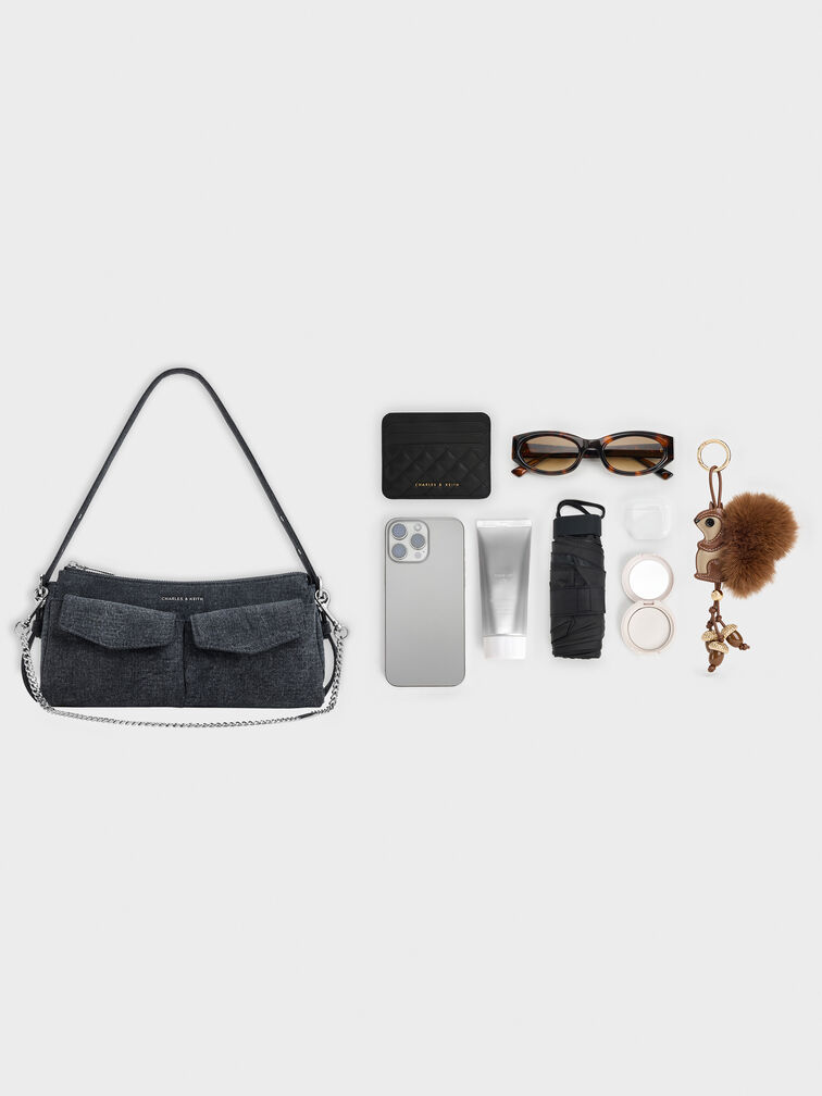 Rachel Denim Front-Pocket Chain Shoulder Bag, Denim Blue, hi-res