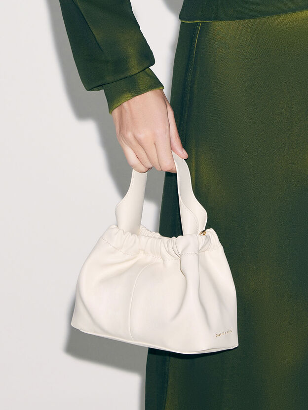Ally Ruched Chain-Handle Bag, Cream, hi-res