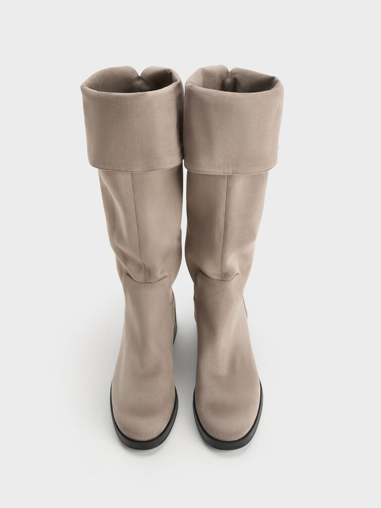 Louisa Faux Suede Fold-Over Thigh-High Boots, Taupe, hi-res