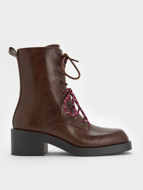 Logan Double-Lace Calf Boots, Dark Brown, hi-res