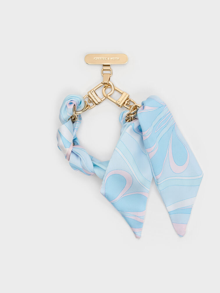 Swirl-Scarf Chain Bag Strap, Blue, hi-res