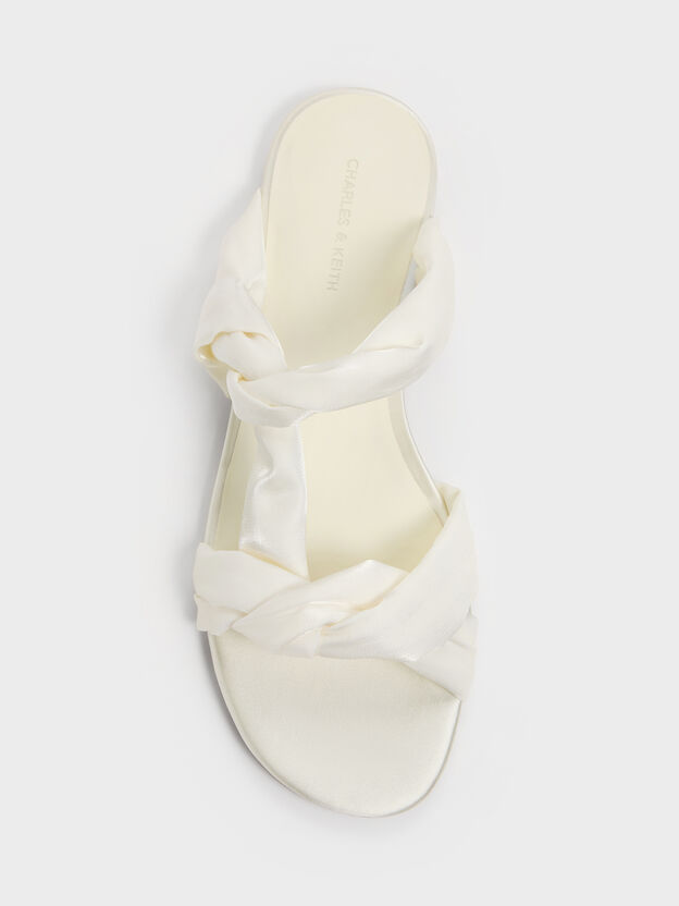 Ruched-Strap Slide Sandals, White, hi-res
