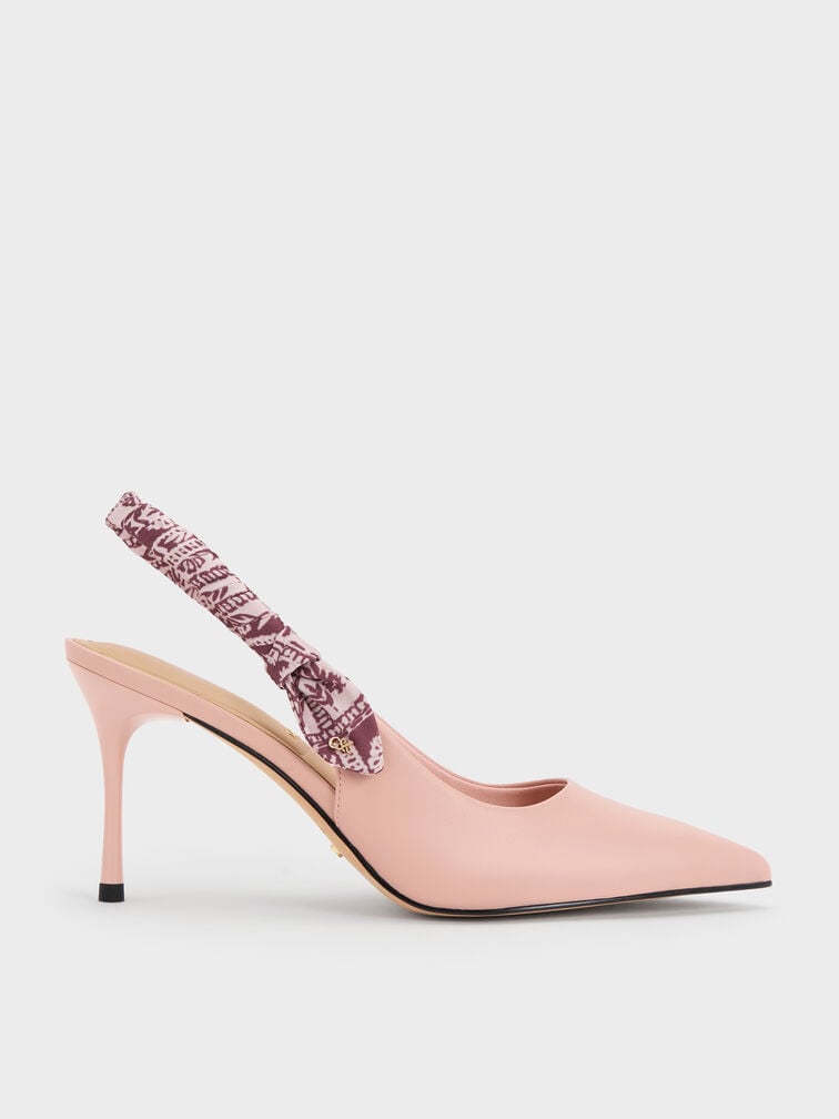 Tayari Leather Printed-Strap Slingback Pumps, Pink, hi-res