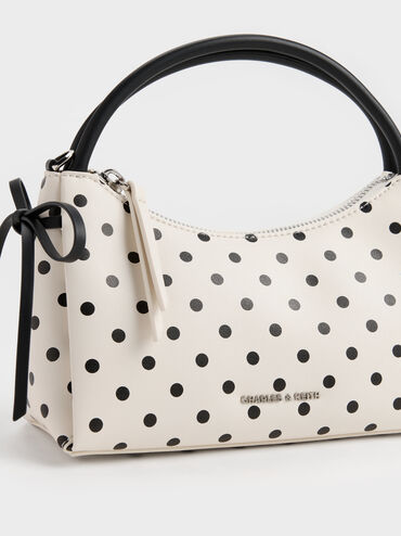 Hazel Polka-Dot Bow Top Handle Bag, Cream, hi-res