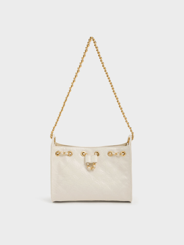 Duo Quilted Drawstring Bucket Bag, Cream, hi-res