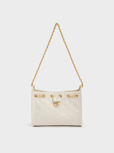 Duo Quilted Drawstring Bucket Bag, Cream, hi-res