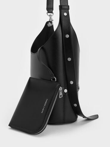 Bobbie Studded Convertible Two-Way Bucket Bag, Noir, hi-res