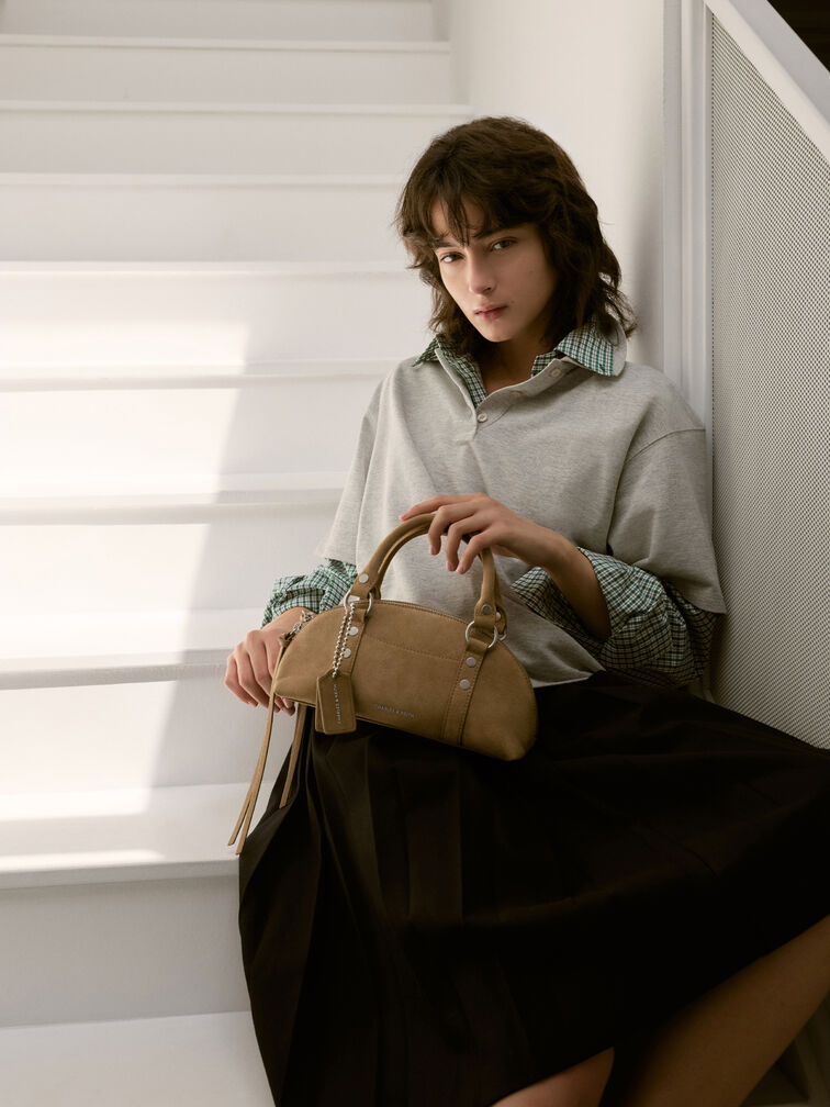 Tatiana Studded Bowling Bag, Sand, hi-res