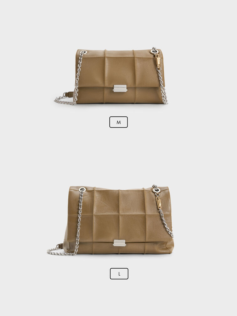 Large Delfina Quilted Chain-Strap Shoulder Bag, Walnut Brown, hi-res