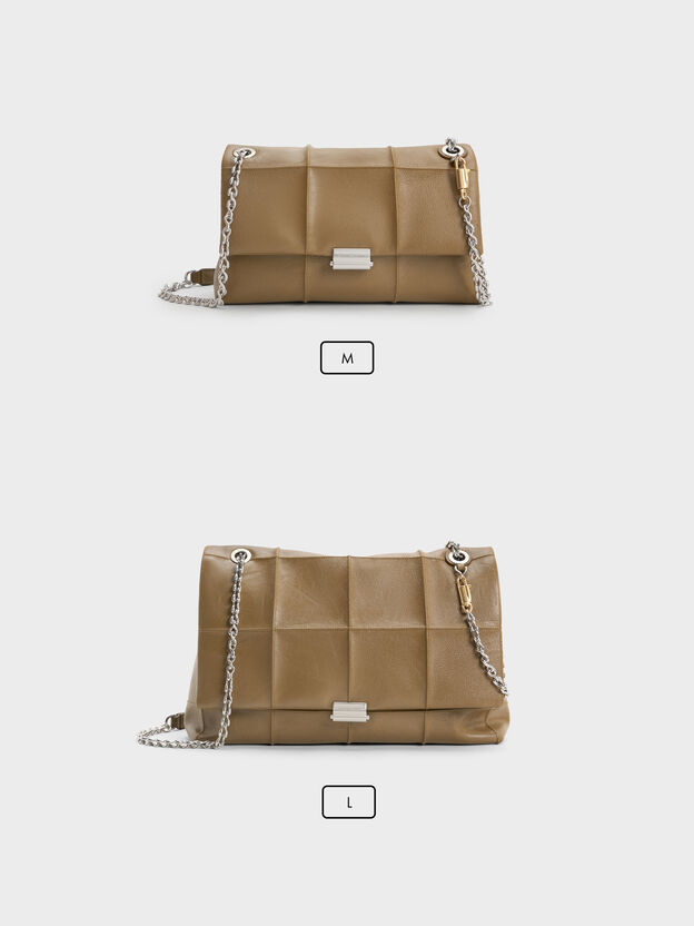 Large Delfina Quilted Chain-Strap Shoulder Bag, Walnut Brown, hi-res