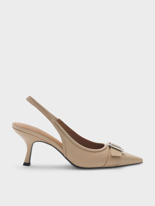 Anita Buckled Pointed Slingback Pumps, Taupe, hi-res