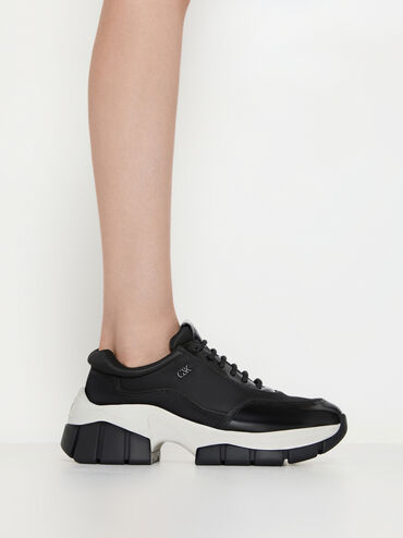 Yunna Leather & Recycled Fabric Chunky Sneakers, Black, hi-res