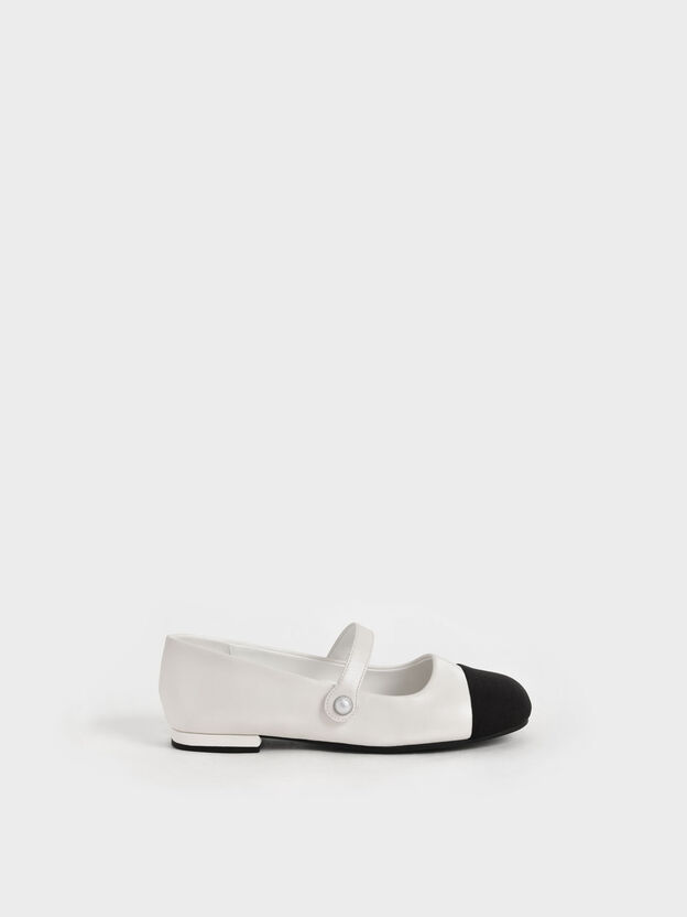 Girls' Bead-Embellished Mary Janes, White, hi-res