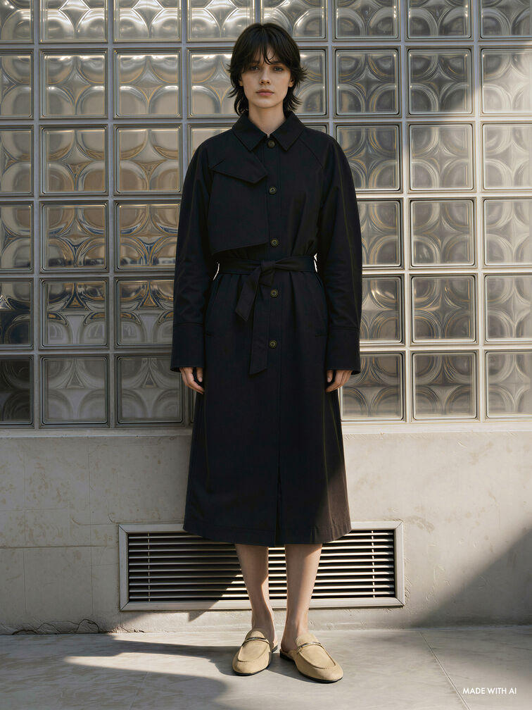 Faux Suede Metallic-Bar Loafer Mules, Beige, hi-res