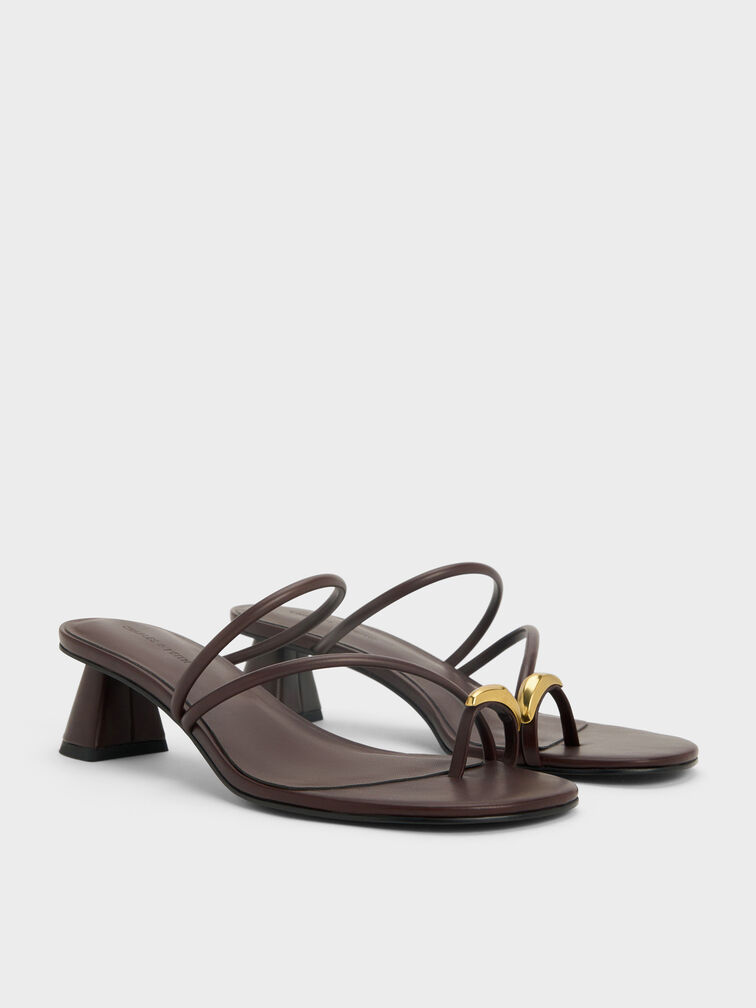 Strappy Toe-Ring Heeled Sandals, Maroon, hi-res