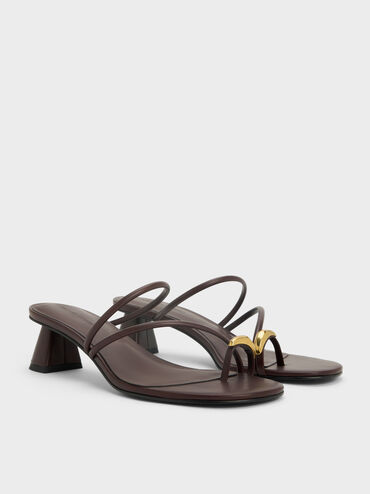 Strappy Toe-Ring Heeled Sandals, Maroon, hi-res